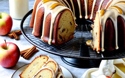 Spiced Apple and Banana Bundt Cake with Vanilla Caramel Glaze